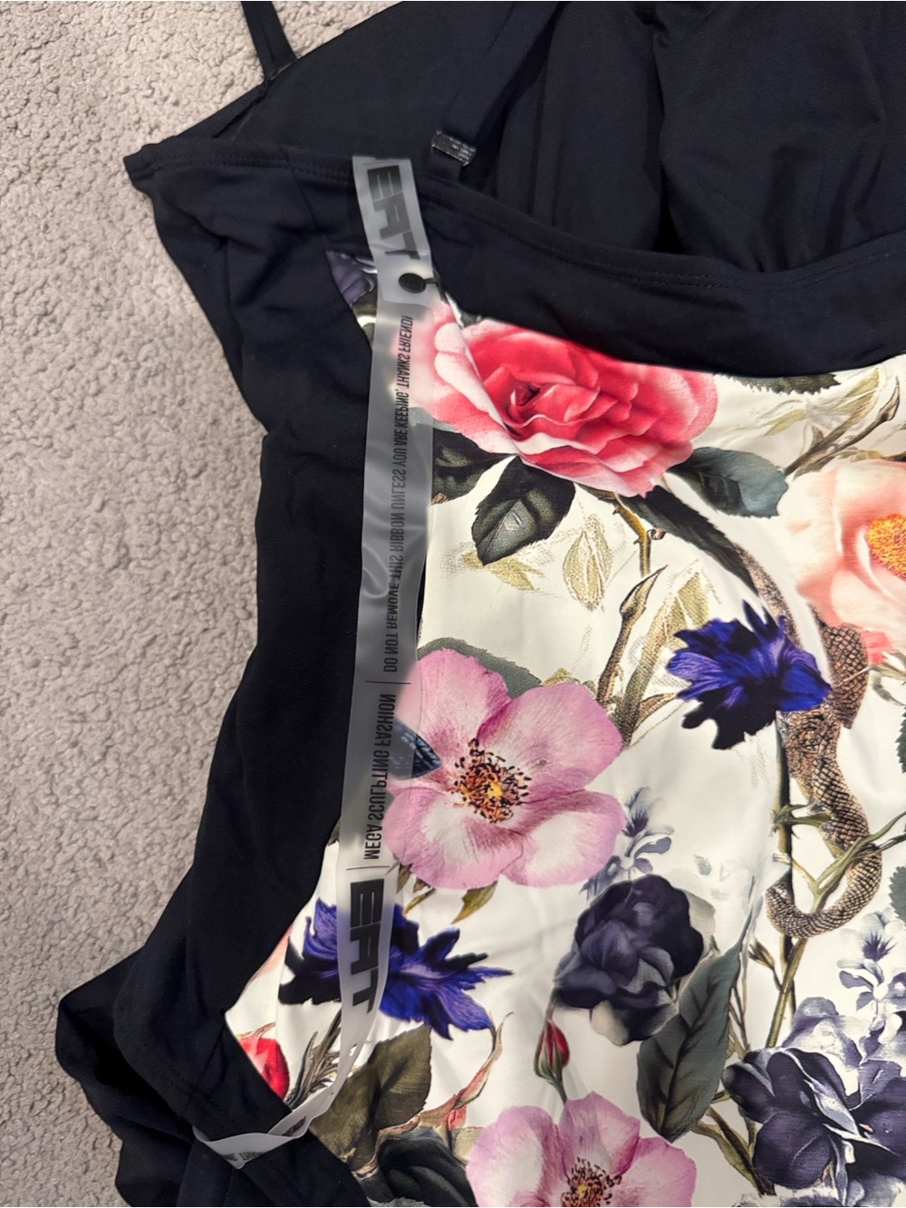 Ta3 Black Floral One-Piece Swimsuit with sash - Picture 3 of 4